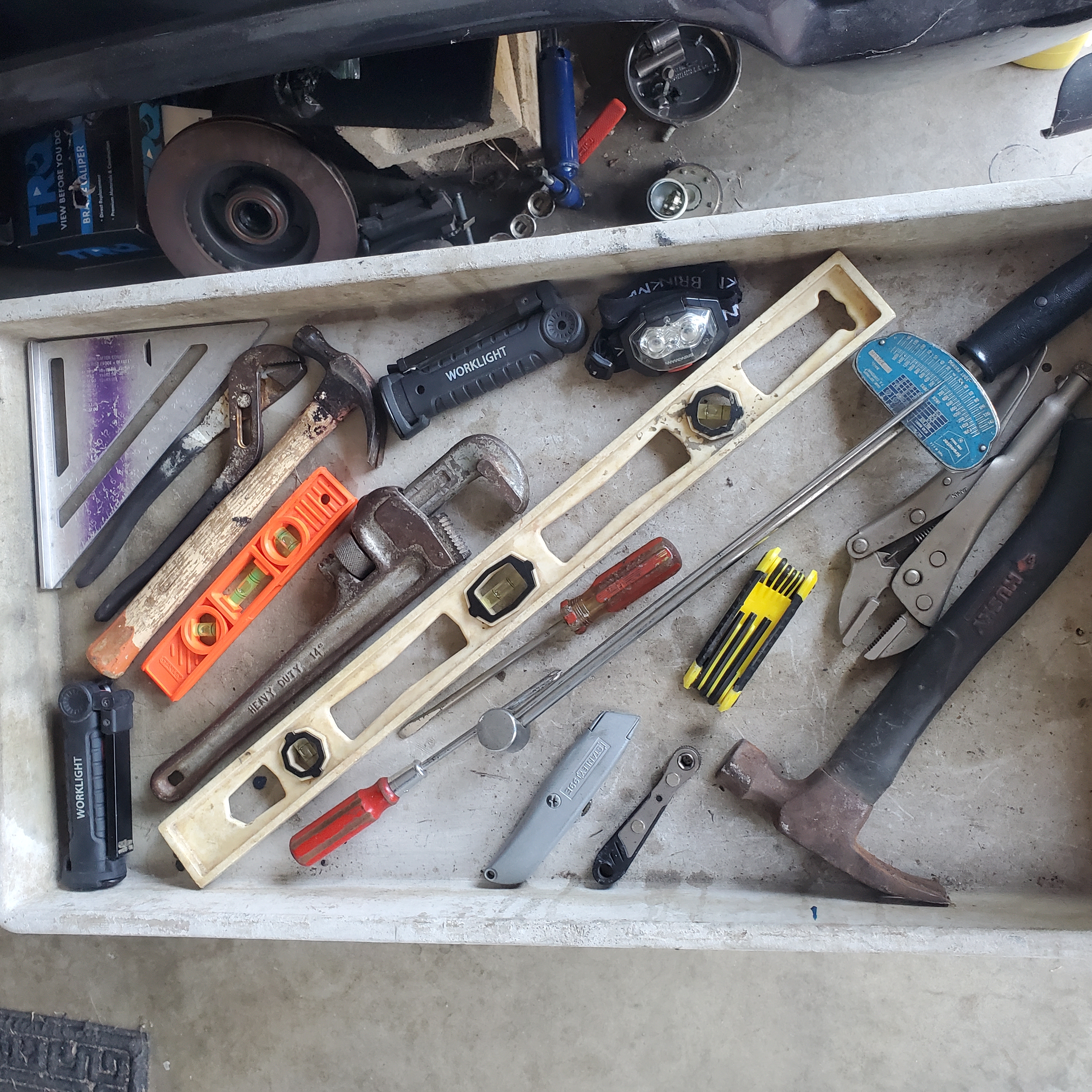 Used Hand Tools Lot - Level, Hammer, Screwdrivers, Worklight
