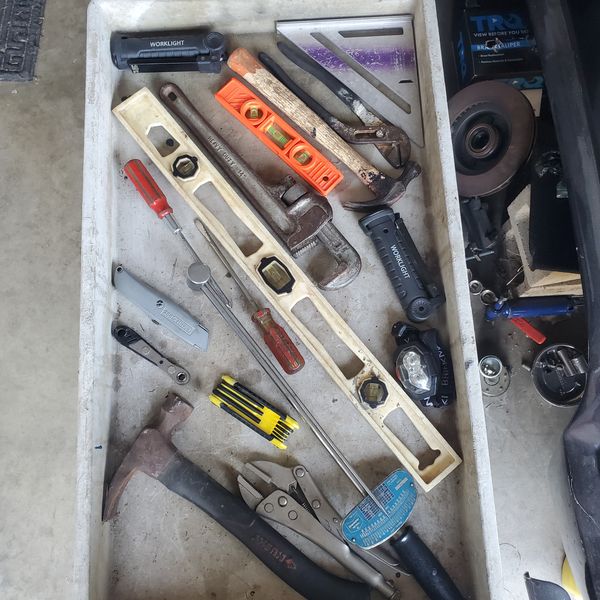 Used Hand Tools Lot - Level, Hammer, Screwdrivers, Worklight